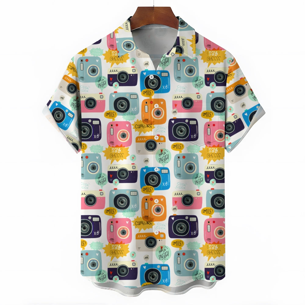 Men's Camera Print Casual Short Sleeve Shirt 2402000342