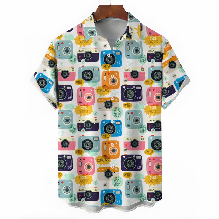 Men's Camera Print Casual Short Sleeve Shirt 2402000342