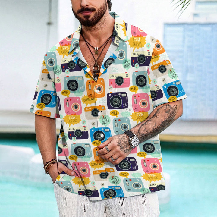 Men's Camera Print Casual Short Sleeve Shirt 2402000342