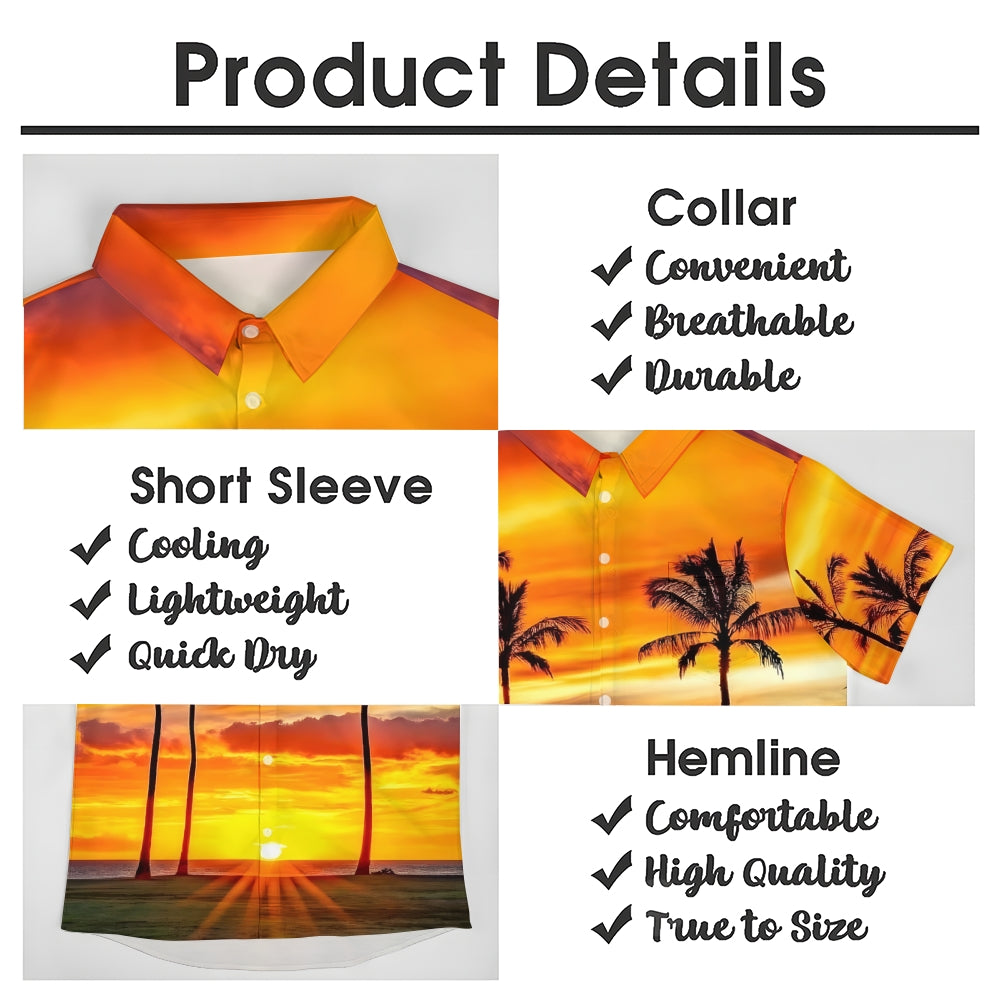 Vacation Sunset Beach Print Large Bamboo Linen Short Sleeve Shirt 2406001473