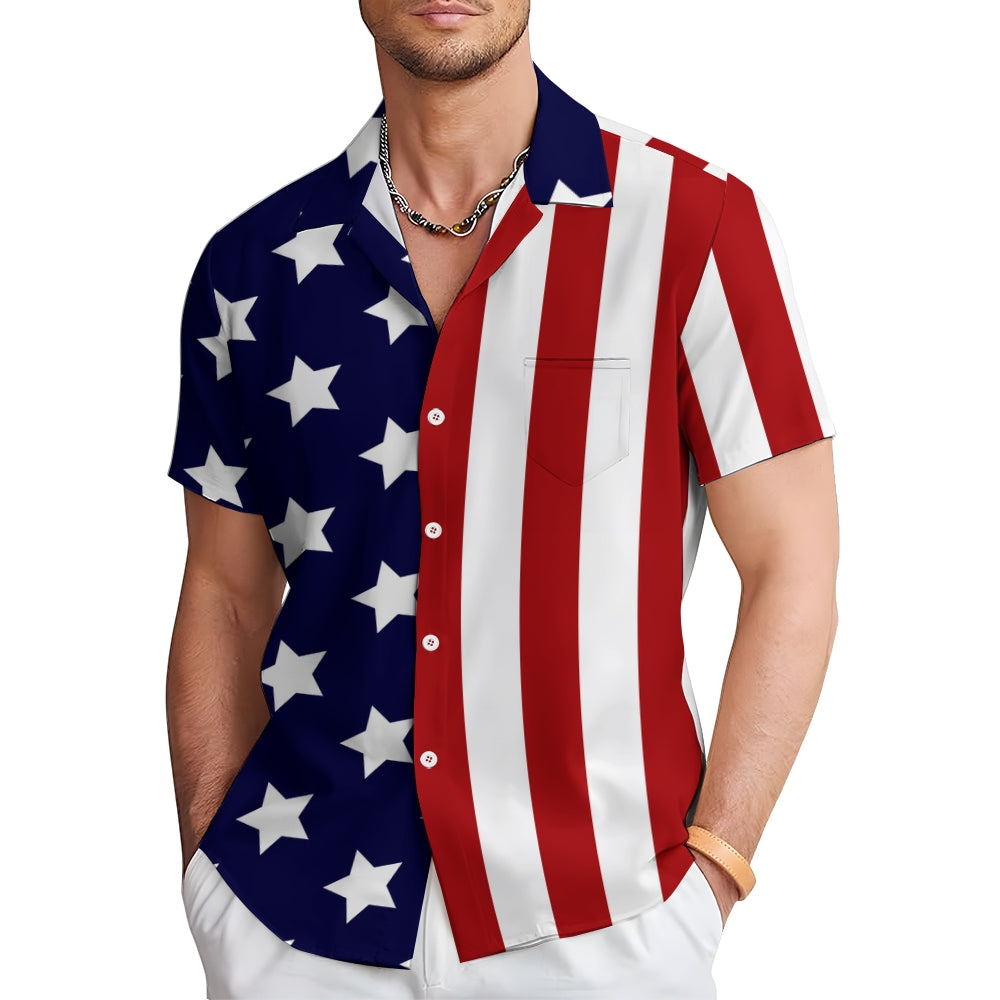 American Flag Print Independence Day Patriotism Short Sleeve Shirt 2406001484