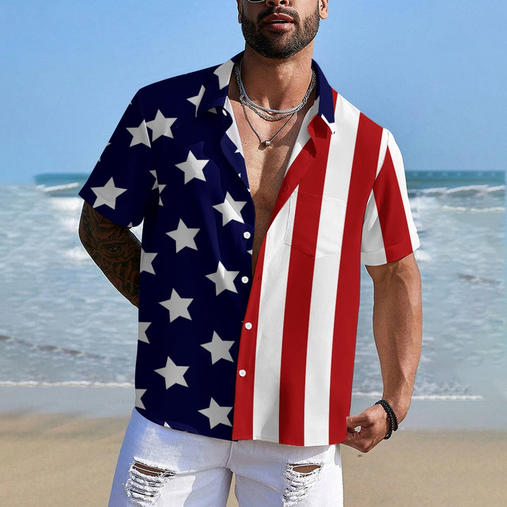 American Flag Print Independence Day Patriotism Short Sleeve Shirt 2406001484
