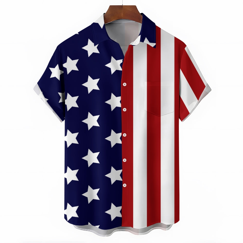 American Flag Print Independence Day Patriotism Short Sleeve Shirt 2406001484