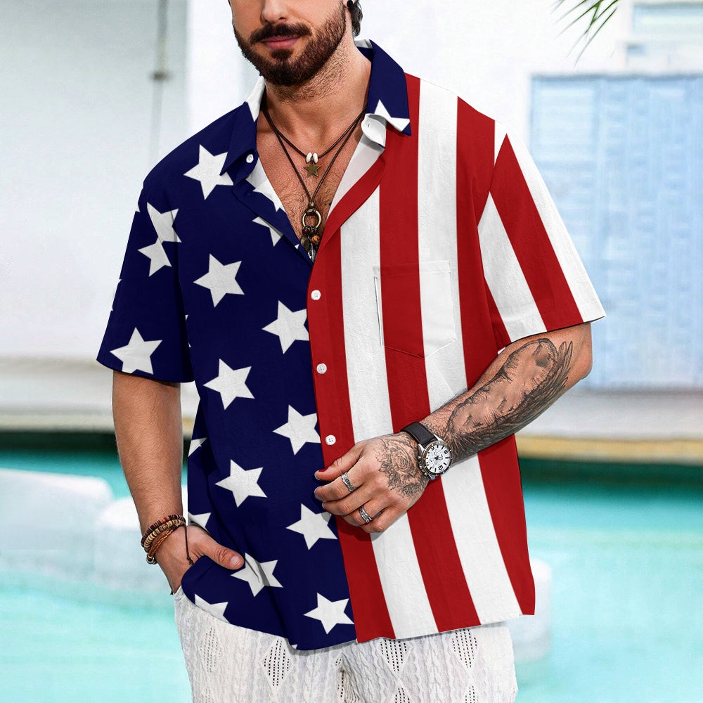 American Flag Print Independence Day Patriotism Short Sleeve Shirt 2406001484