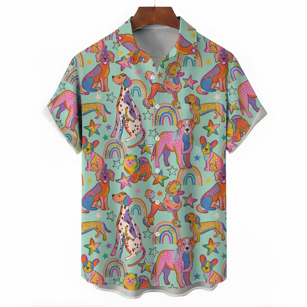 Cartoon Rainbow Pet Dog Casual Large Size Short Sleeve Shirt 2406001486
