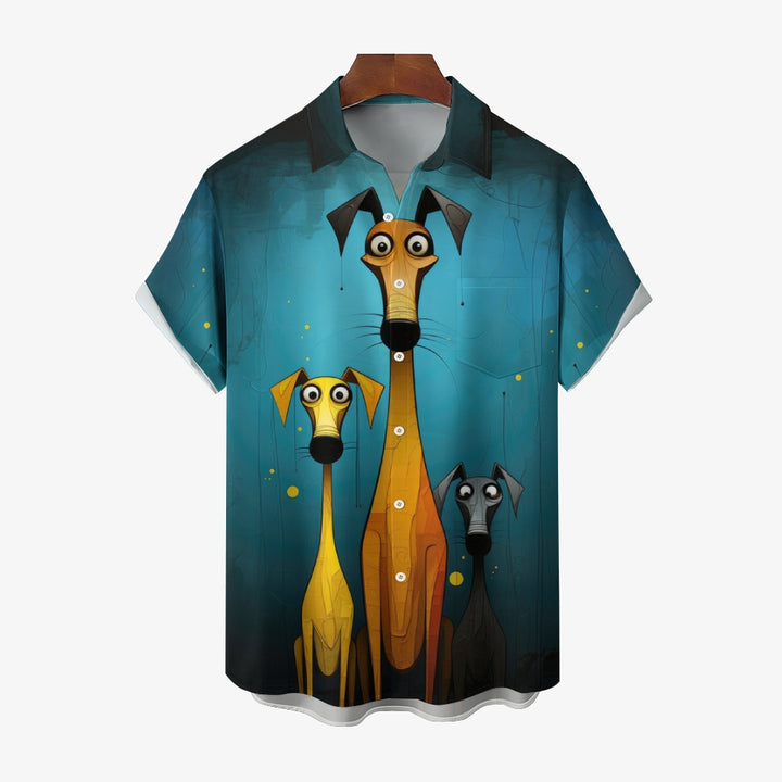 Art Painting Dog Large Size Cotton and Linen Short Sleeve Shirt 2406001517