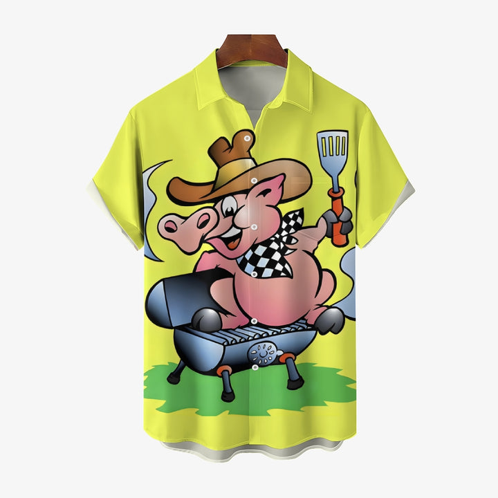 Men's BBQ Pig Chef Casual Short Sleeve Shirt 2310000981