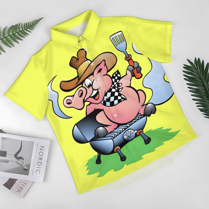 Men's BBQ Pig Chef Casual Short Sleeve Shirt 2310000981