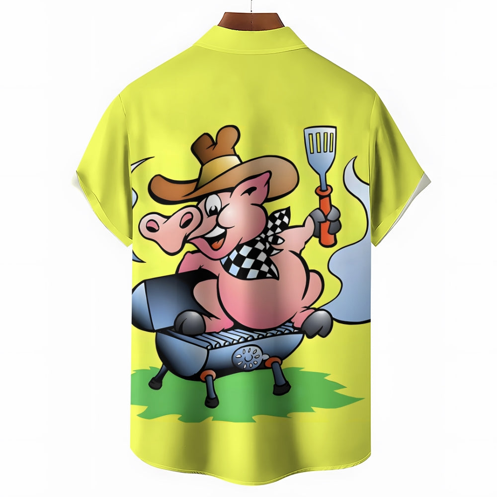 Men's BBQ Pig Chef Casual Short Sleeve Shirt 2310000981