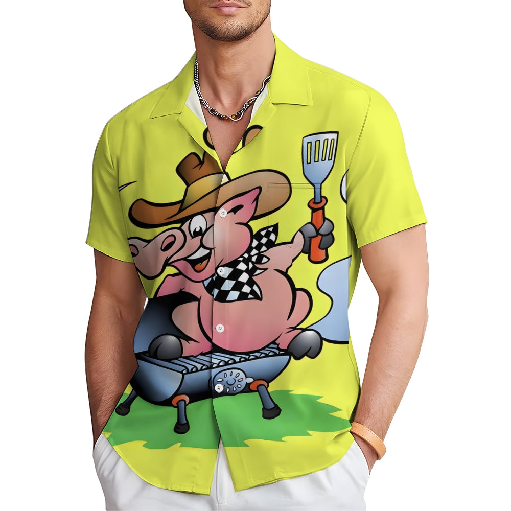 Men's BBQ Pig Chef Casual Short Sleeve Shirt 2310000981