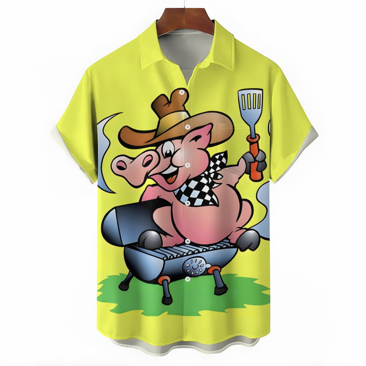 Men's BBQ Pig Chef Casual Short Sleeve Shirt 2310000981