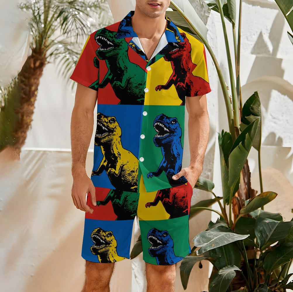 Men's Hawaiian Print Beach Two-Piece Suit 2305102308