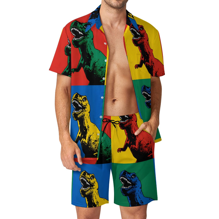 Men's Hawaiian Print Beach Two-Piece Suit 2305102308