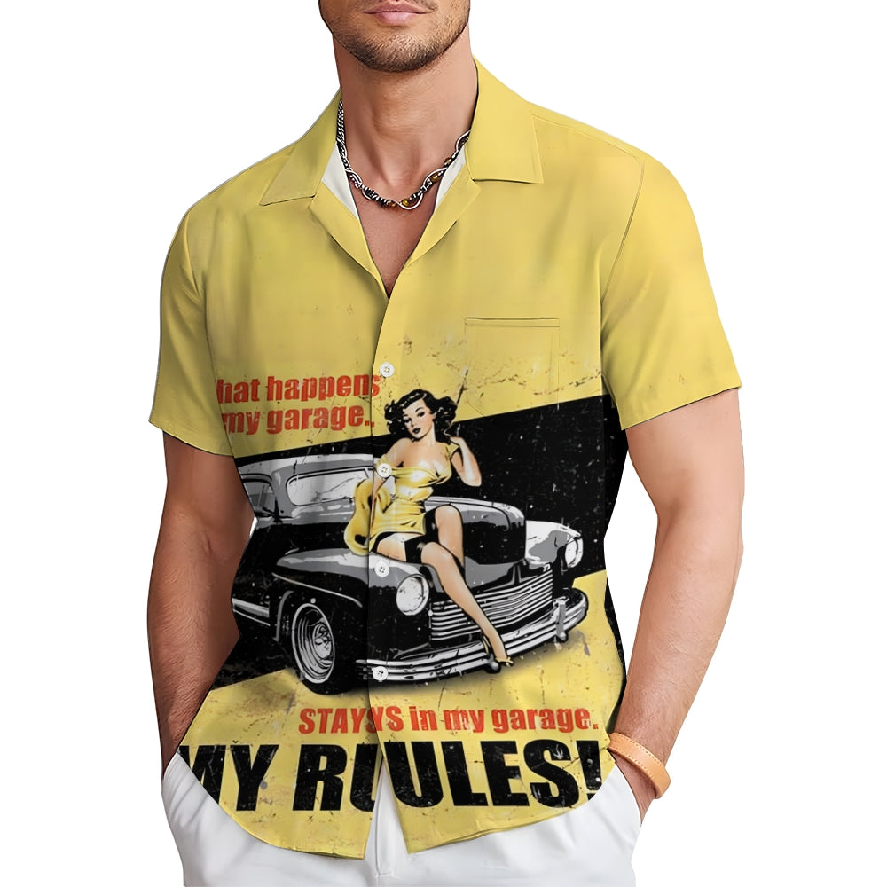 Men's Motorcycle Beauty Print Large Size Short Sleeve Shirt 2406001751