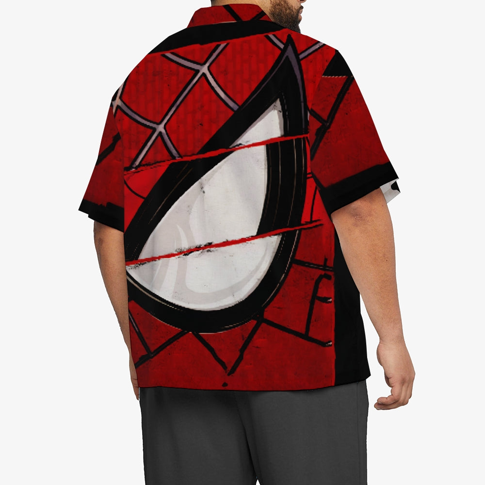 Spider Hero Print Large Slub Linen Short Sleeve Shirt 2406001580