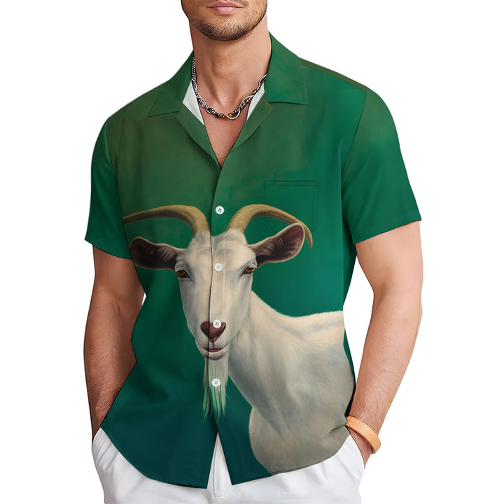 Cute Goats Print Casual Short Sleeve Shirt 2406001586