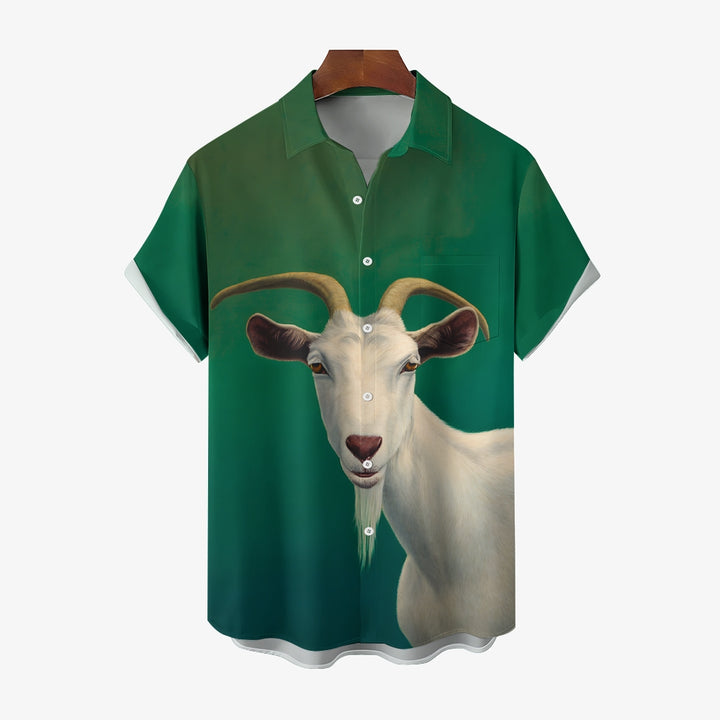 Cute Goats Print Casual Short Sleeve Shirt 2406001586