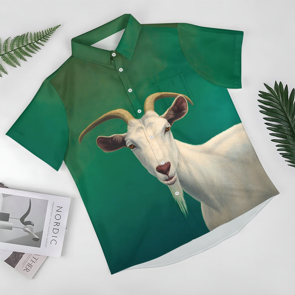 Cute Goats Print Casual Short Sleeve Shirt 2406001586