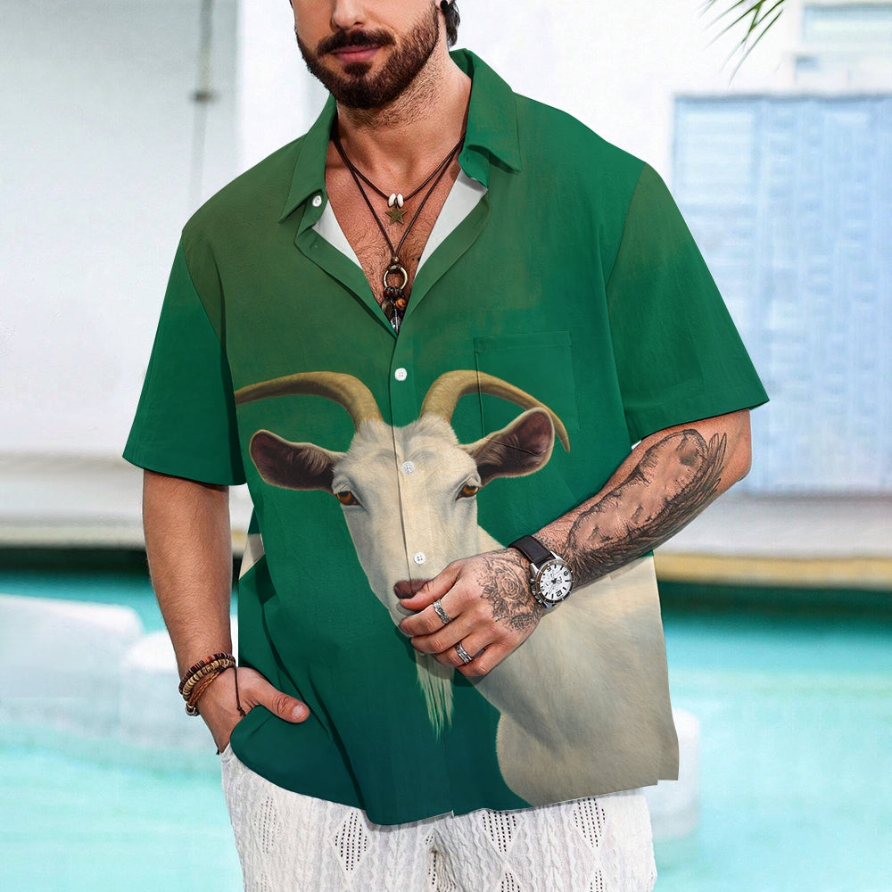 Cute Goats Print Casual Short Sleeve Shirt 2406001586