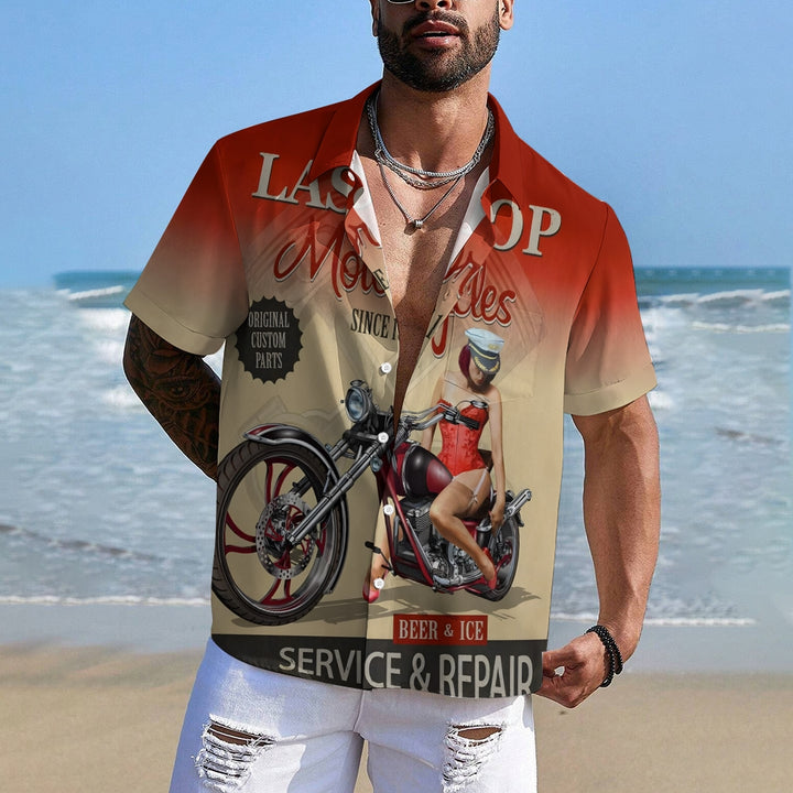 Men's Motorcycle Beauty Print Large Size Short Sleeve Shirt 2406001751