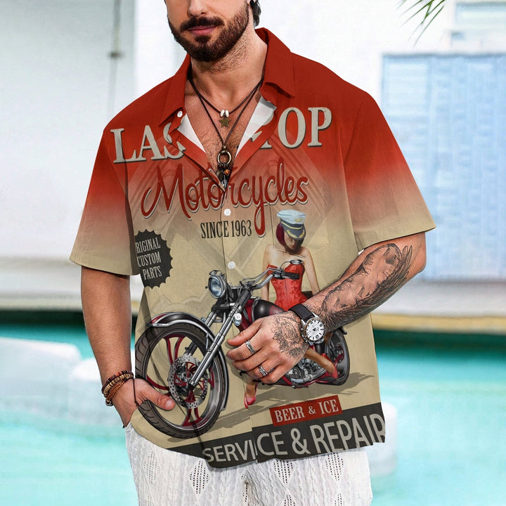 Men's Motorcycle Beauty Print Large Size Short Sleeve Shirt 2406001751