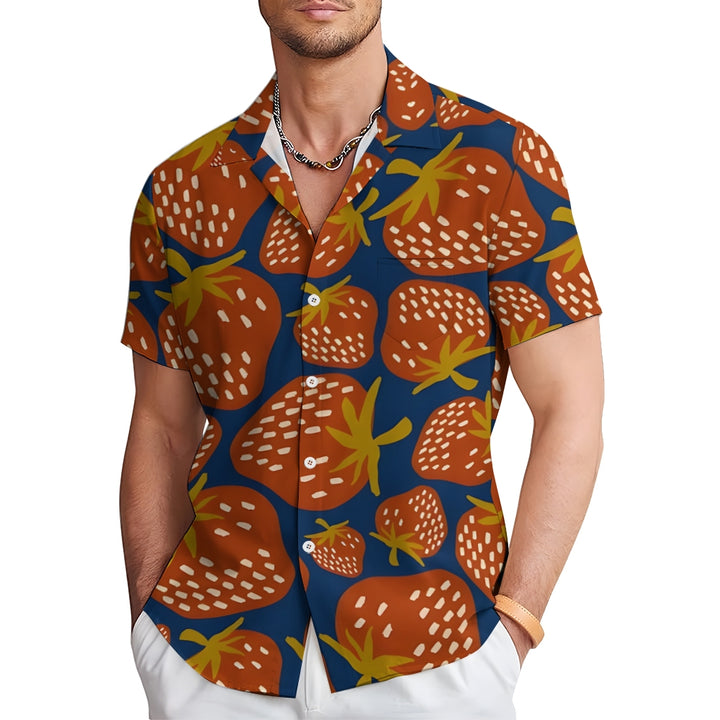 Men's Hawaiian Strawberry Casual Short Sleeve Shirt 2401000345