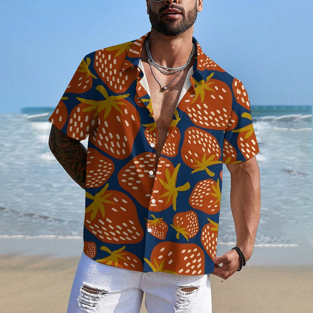 Men's Hawaiian Strawberry Casual Short Sleeve Shirt 2401000345