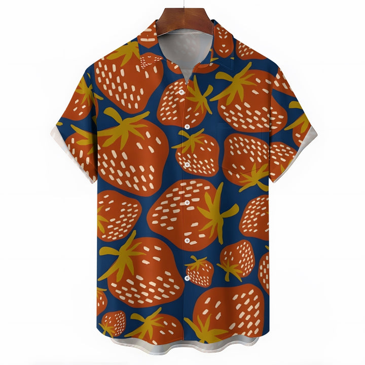 Men's Hawaiian Strawberry Casual Short Sleeve Shirt 2401000345