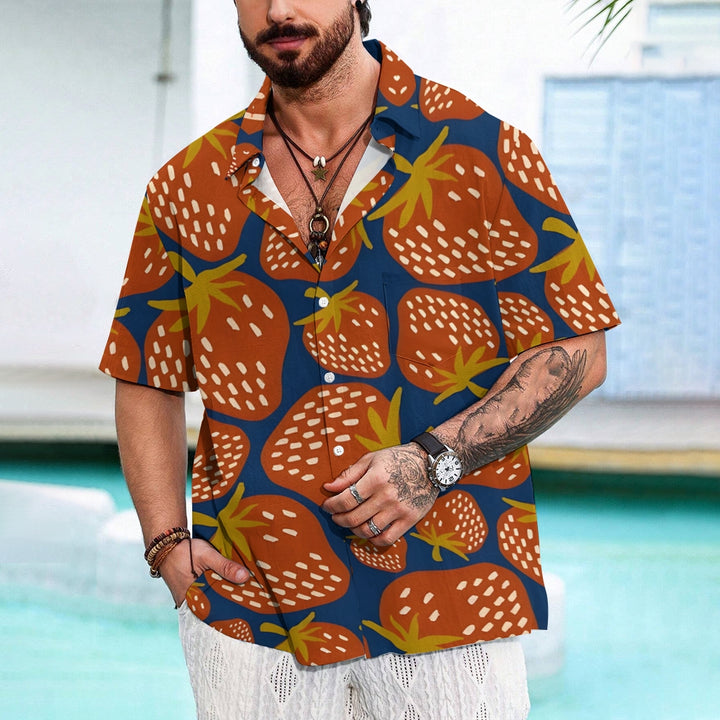 Men's Hawaiian Strawberry Casual Short Sleeve Shirt 2401000345