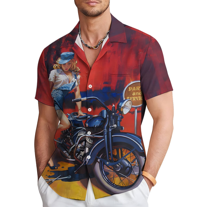 Men's Motorcycle Beauty Print Large Size Short Sleeve Shirt 2406001751