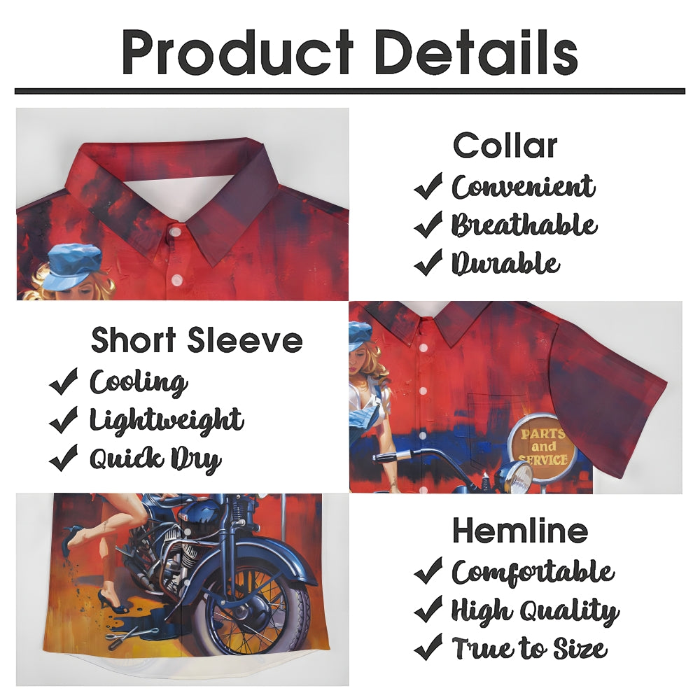 Men's Motorcycle Beauty Print Large Size Short Sleeve Shirt 2406001751