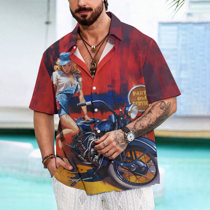 Men's Motorcycle Beauty Print Large Size Short Sleeve Shirt 2406001751