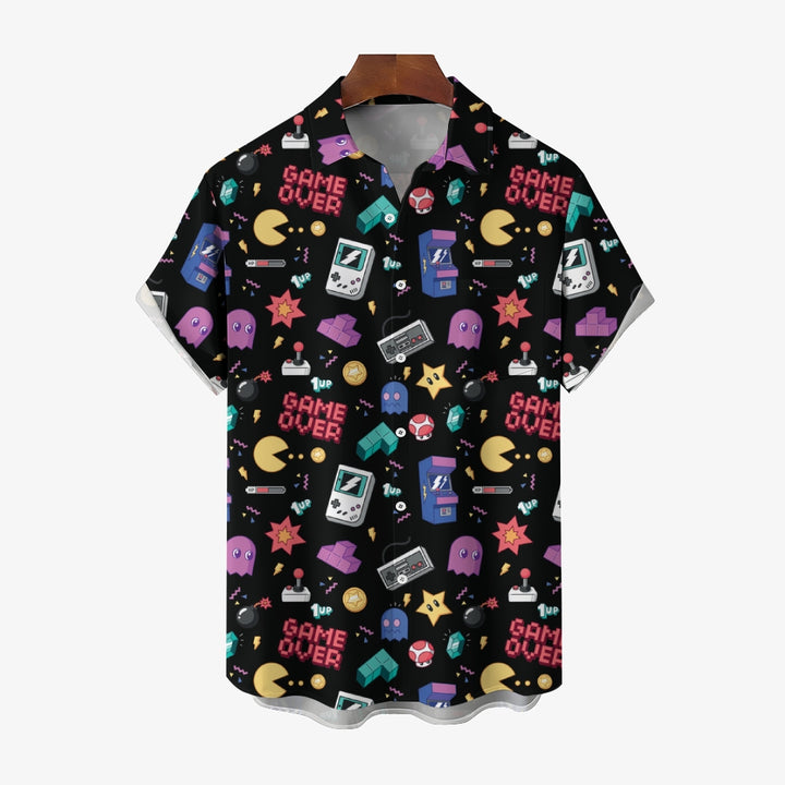 Cartoon Game Console And Monster Casual Large Size Short Sleeve Shirt 2406001764