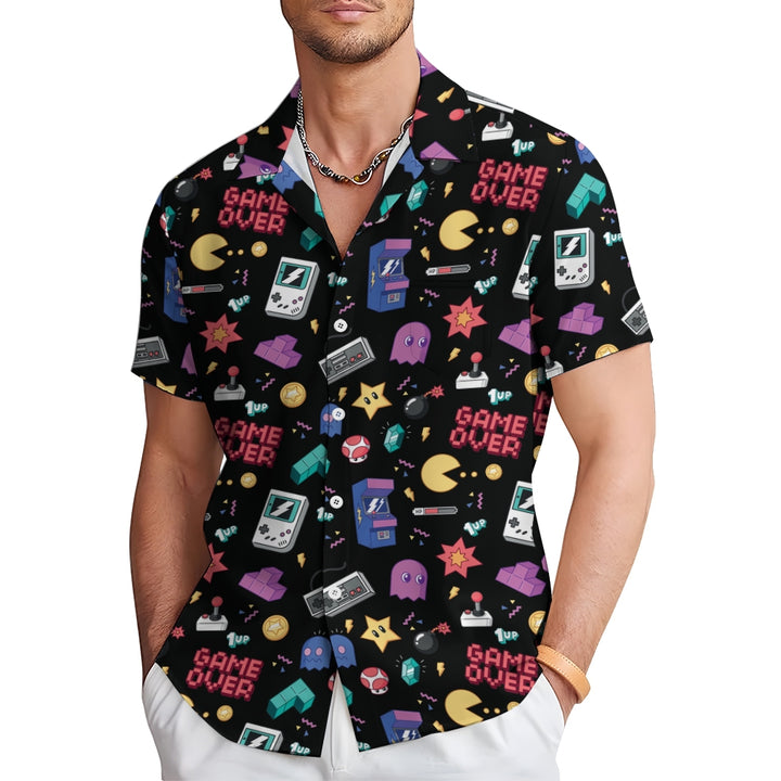 Cartoon Game Console And Monster Casual Large Size Short Sleeve Shirt 2406001764