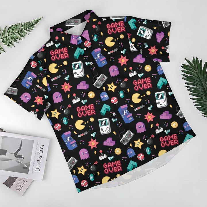 Cartoon Game Console And Monster Casual Large Size Short Sleeve Shirt 2406001764