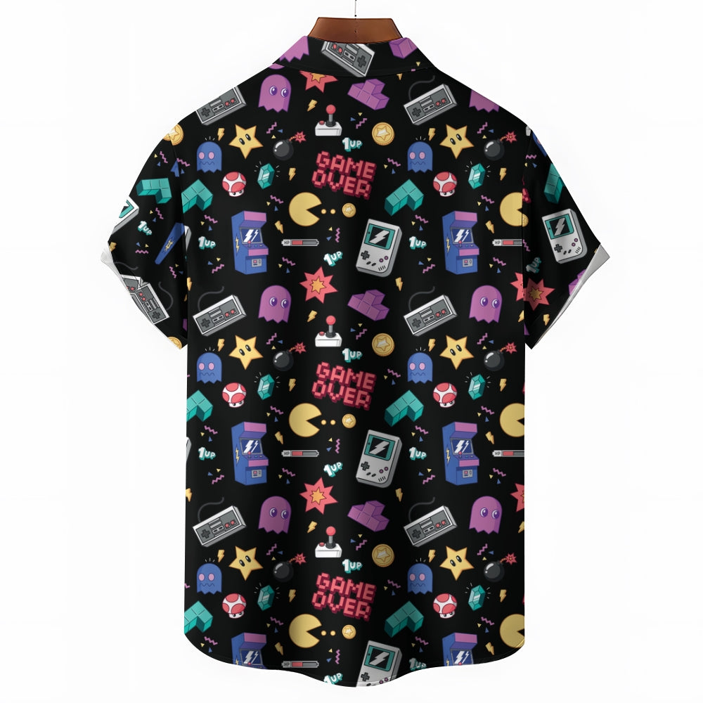 Cartoon Game Console And Monster Casual Large Size Short Sleeve Shirt 2406001764