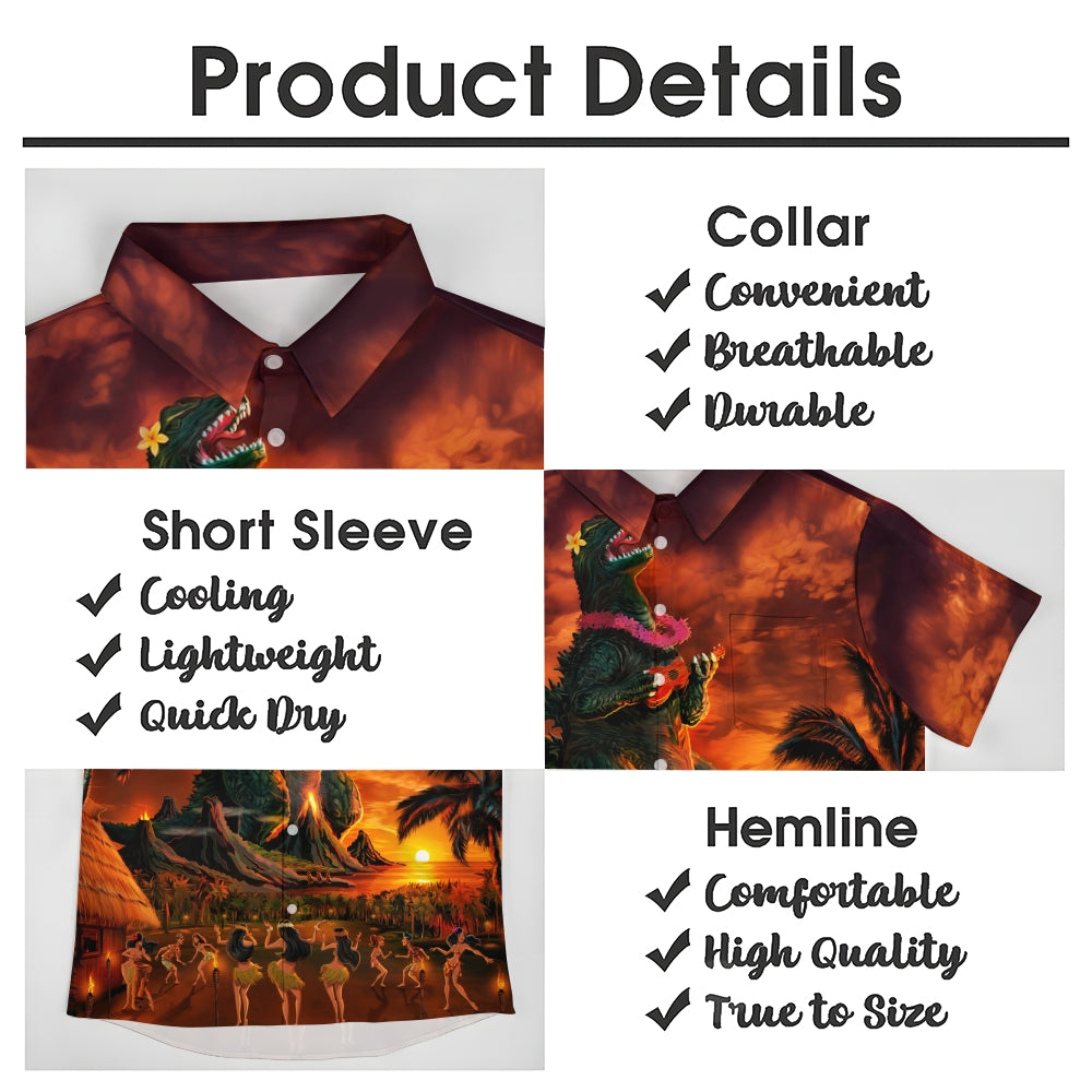Hawaiian Godzilla Monster Print Men's Button Down Pocket Shirt 2311000335