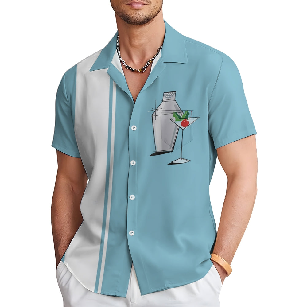 Men's Cocktail Chest Pocket Short Sleeve Bowling Shirt 2312000495