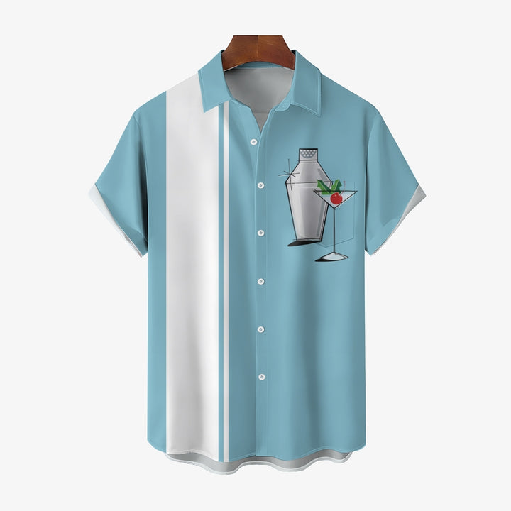 Men's Cocktail Chest Pocket Short Sleeve Bowling Shirt 2312000495