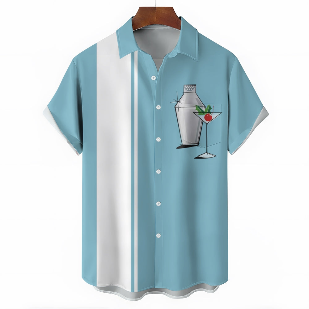 Men's Cocktail Chest Pocket Short Sleeve Bowling Shirt 2312000495