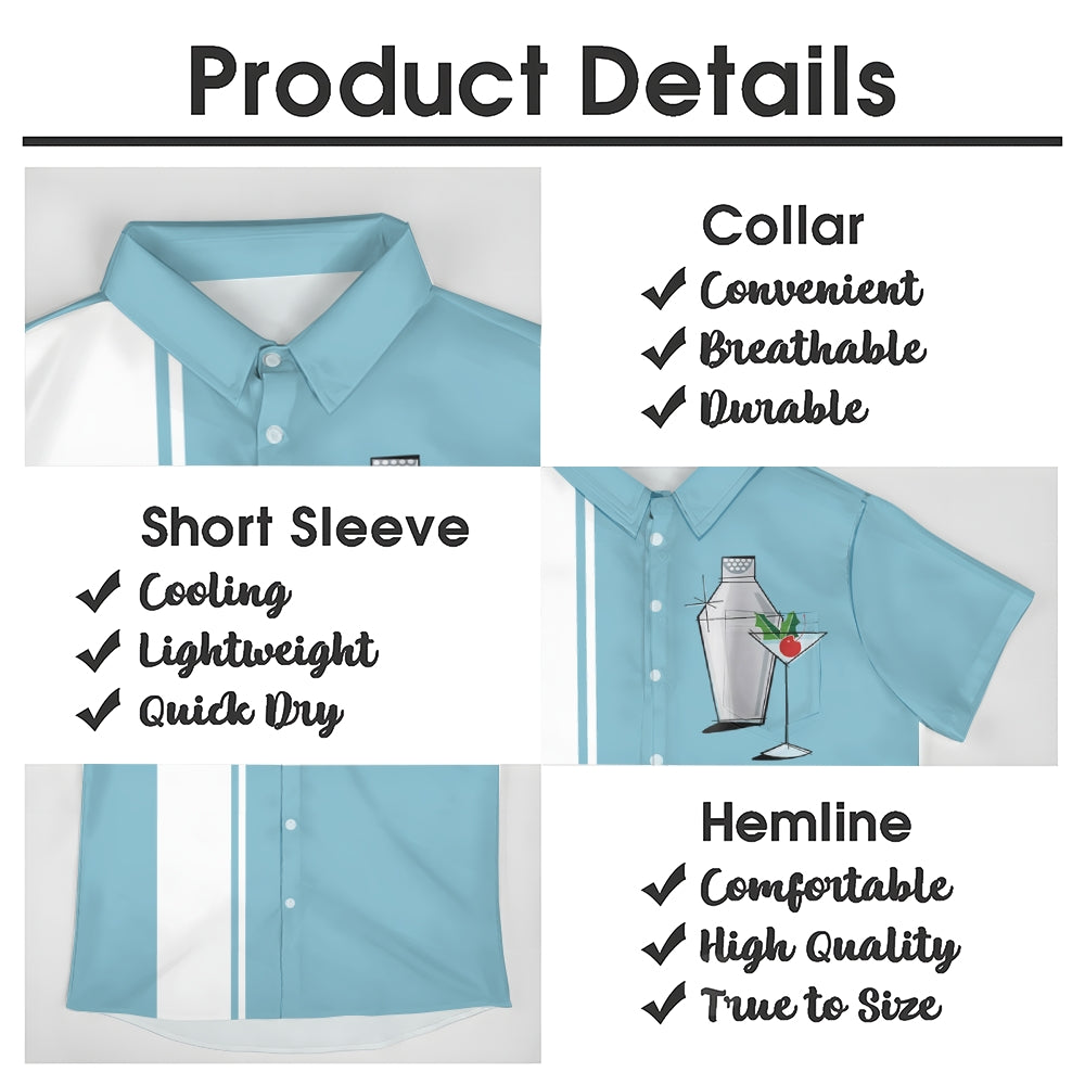 Men's Cocktail Chest Pocket Short Sleeve Bowling Shirt 2312000495