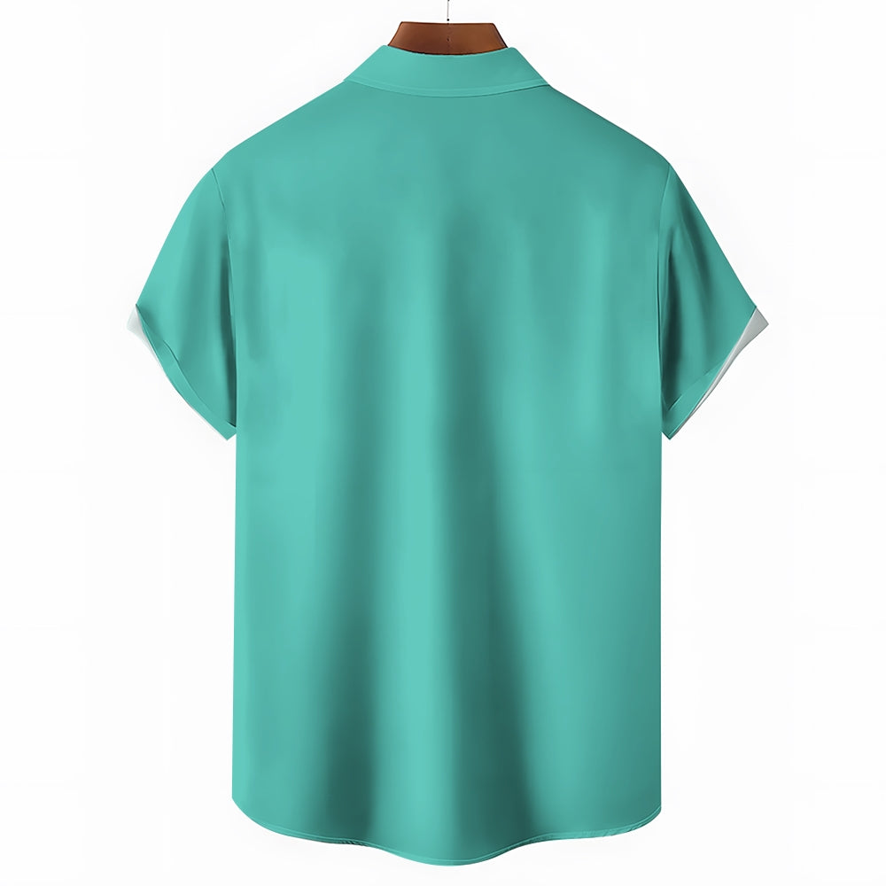 Men's Medieval Cocktail Chest Pocket Short Sleeve Bowling Shirt 2312000494