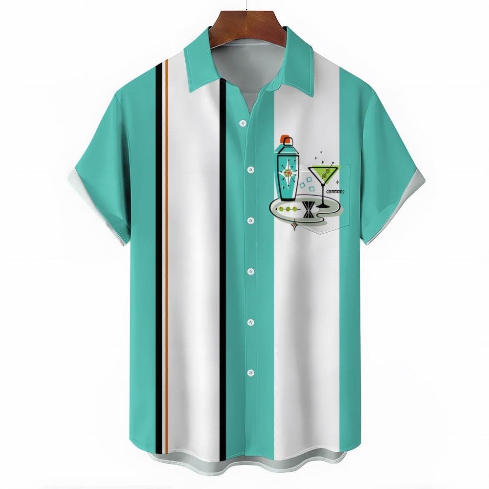 Men's Medieval Cocktail Chest Pocket Short Sleeve Bowling Shirt 2312000494