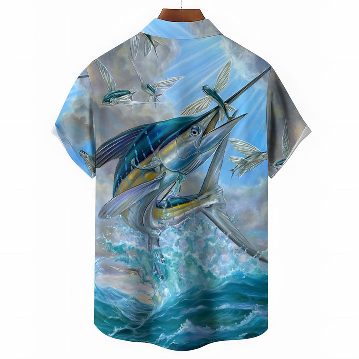 Men's Hawaiian Ocean Fish Print Short Sleeve Shirt 2401000136