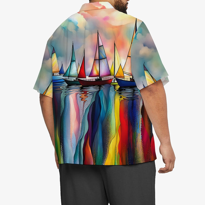 Men's Sailboat Casual Short Sleeve Shirt 2403000041