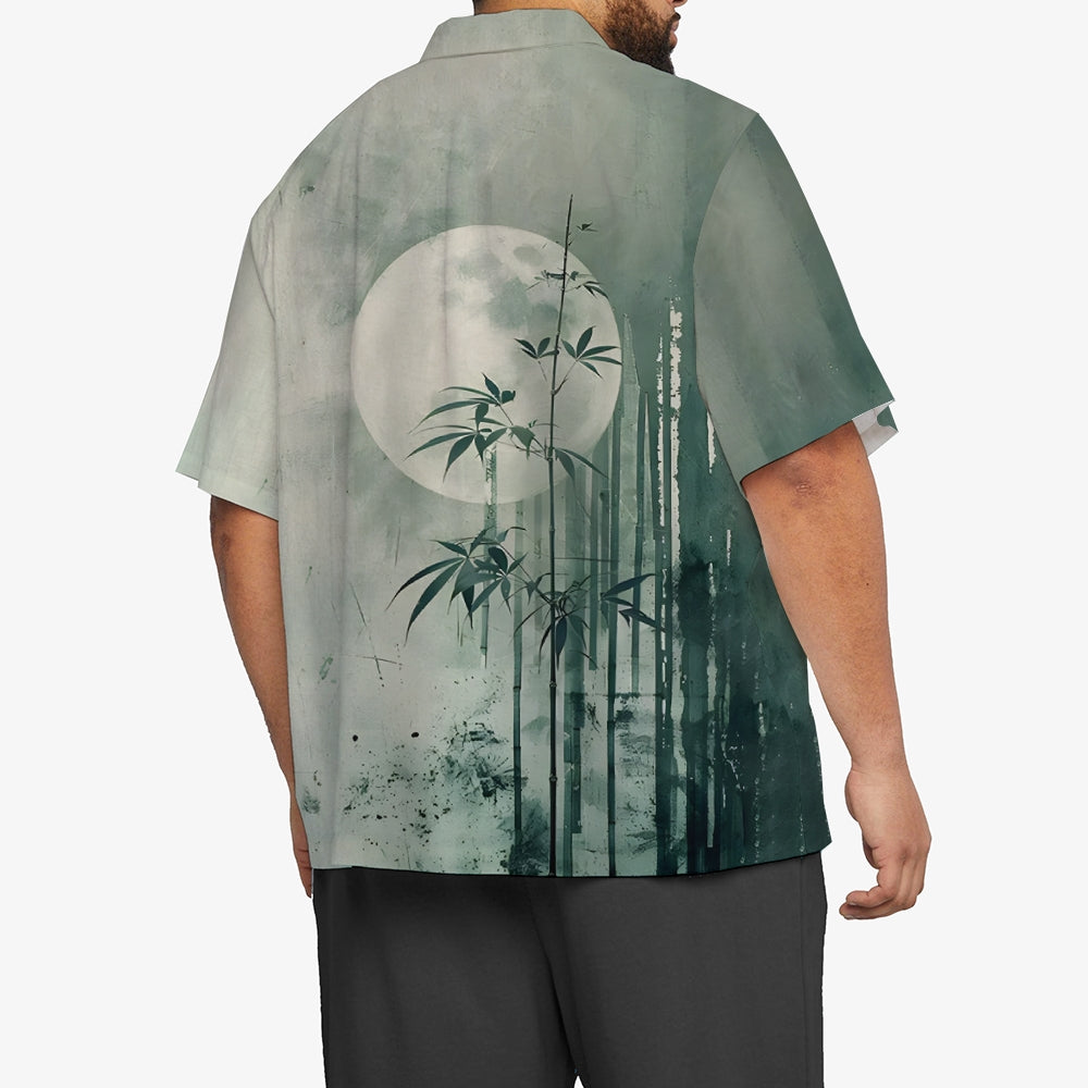 Bamboo Forest Printed Slub Linen Short Sleeve Shirt 2406000702