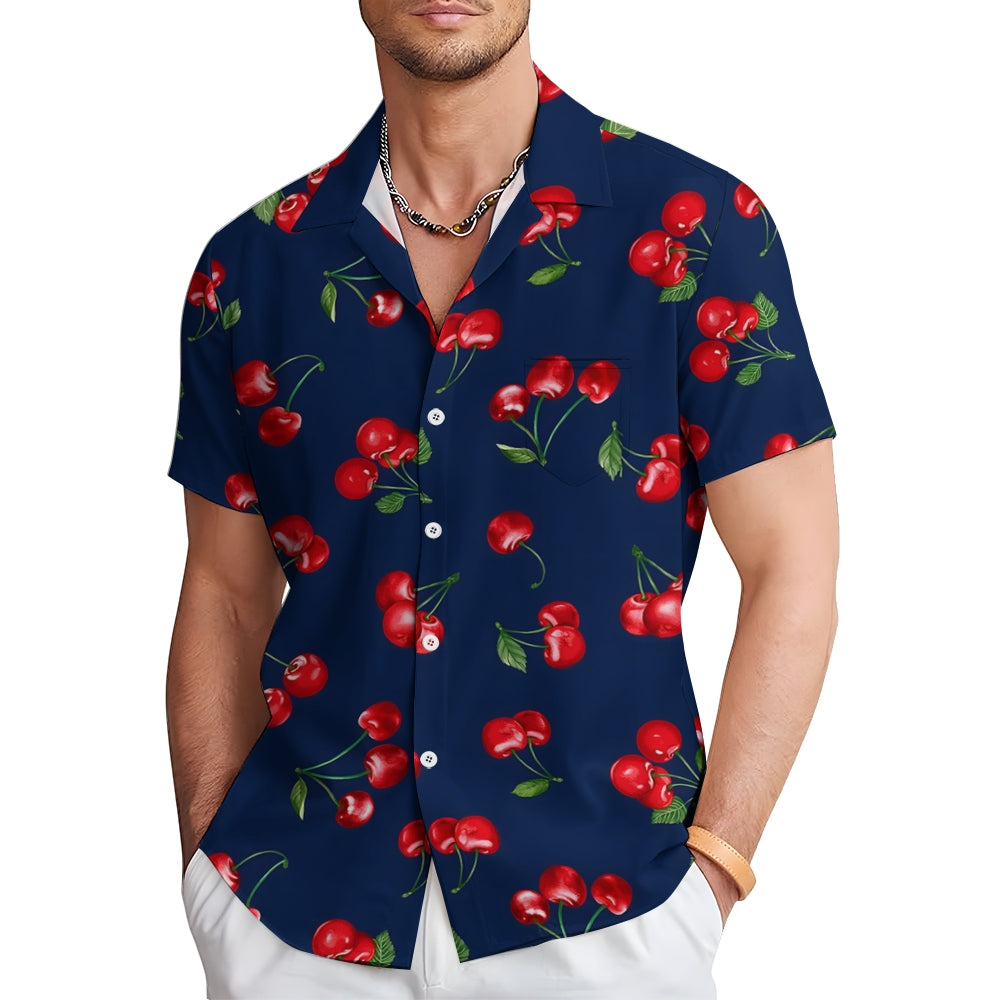 Men's Cherry Print Casual Short Sleeve Shirt 2402000130