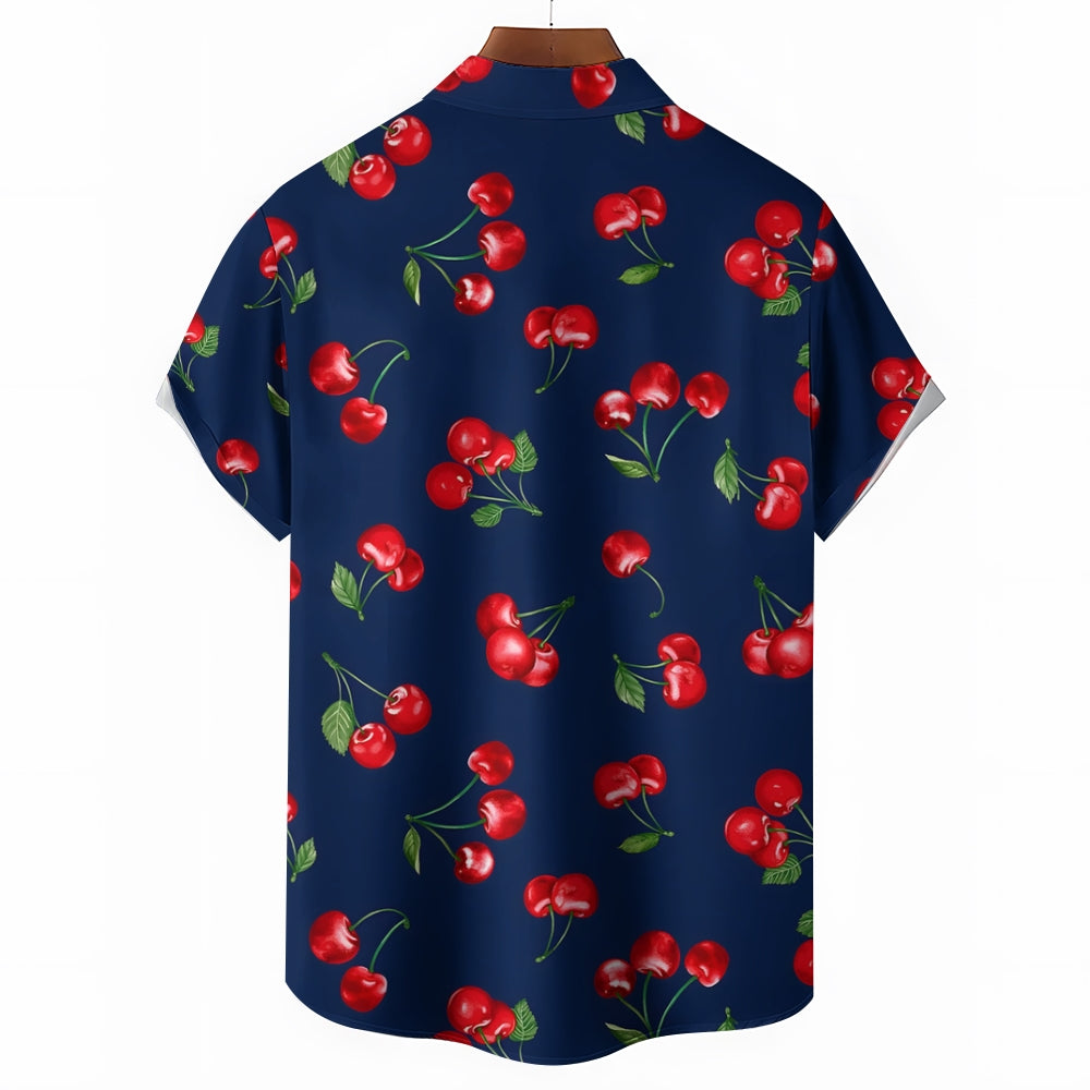 Men's Cherry Print Casual Short Sleeve Shirt 2402000130