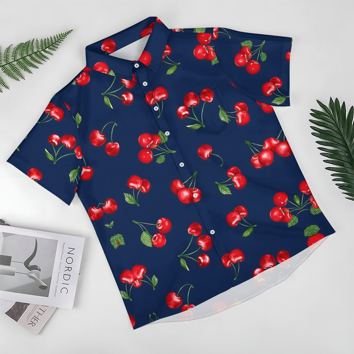 Men's Cherry Print Casual Short Sleeve Shirt 2402000130
