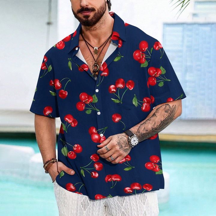 Men's Cherry Print Casual Short Sleeve Shirt 2402000130